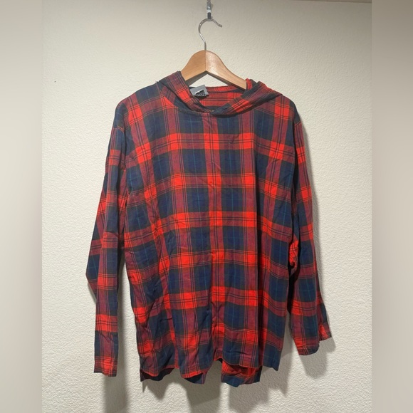 VINTAGE 90’s Plaid Hooded Long Sleeve Flannel - Picture 1 of 2